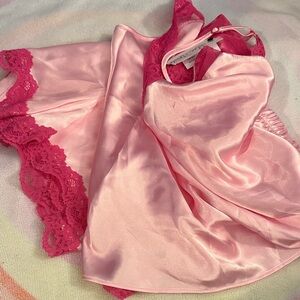 Elegant Pink Lace Trim Nightgown